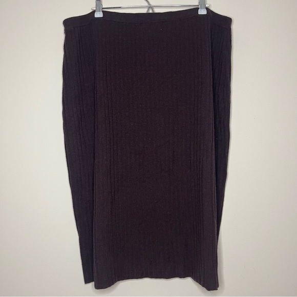 EILEEN FISHER 100% Extra Fine Merino Wool Ribbed Knit Purple Brown Pencil Skirt - Picture 5 of 6